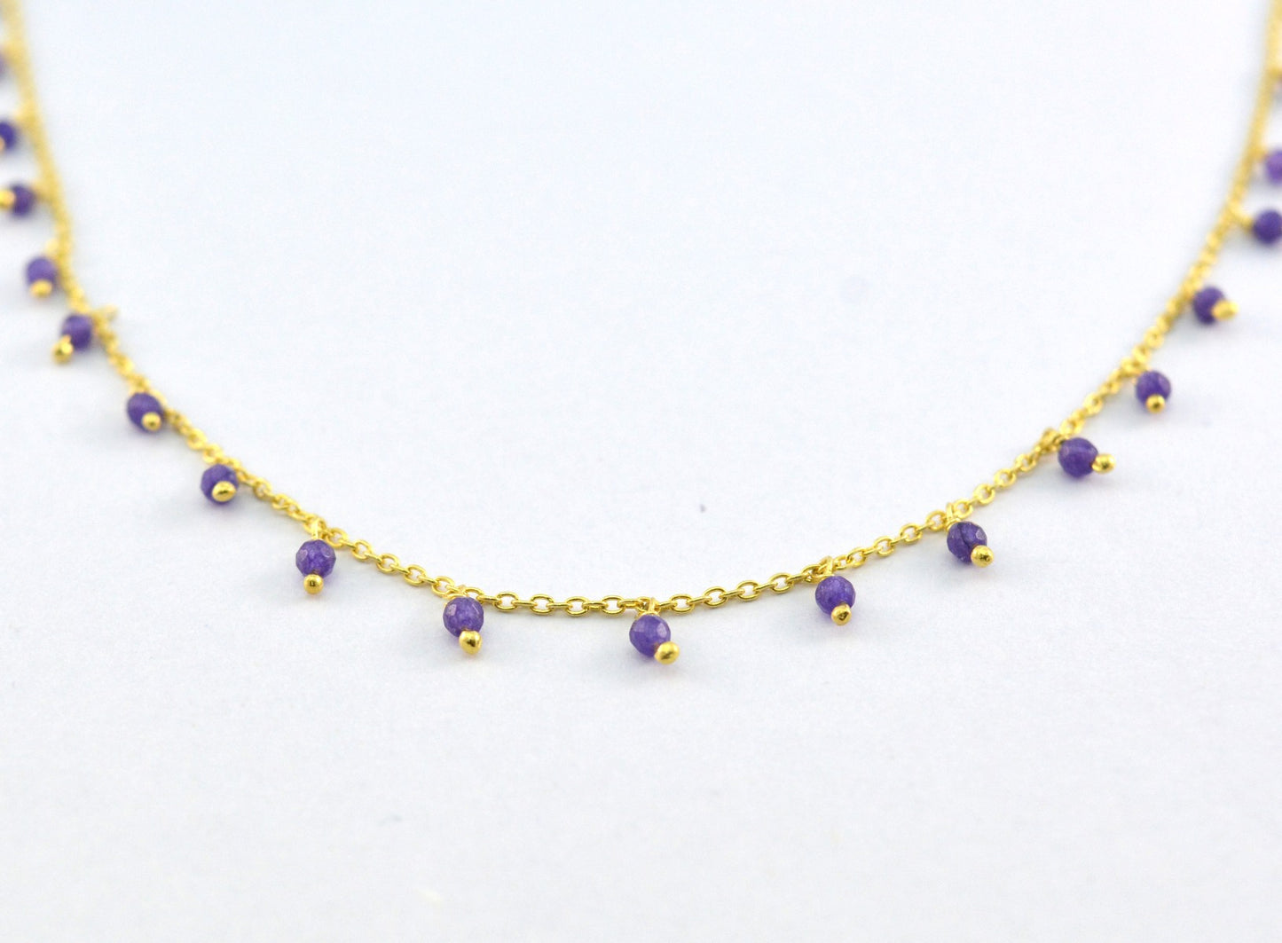 Handmade Amethyst Rosary Chain in 925 Silver Gold - 2mm