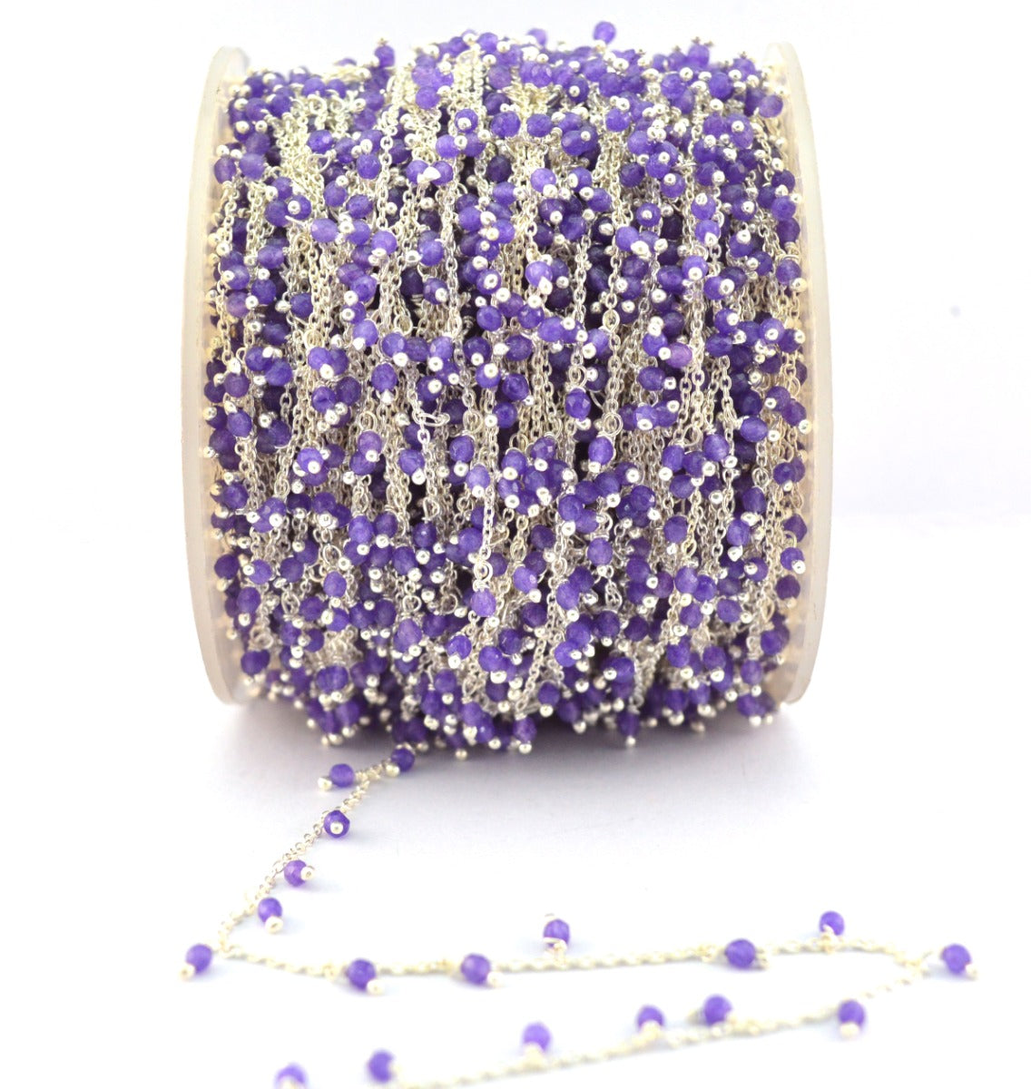 Handmade Amethyst Rosary Chain in 925 Silver Gold - 2mm