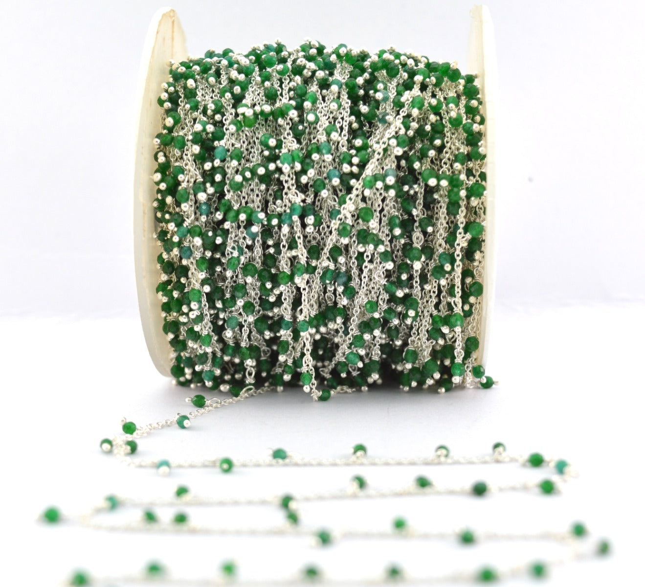 Stylish Emerald Rosary Chain in 925 Silver Gold - 2mm