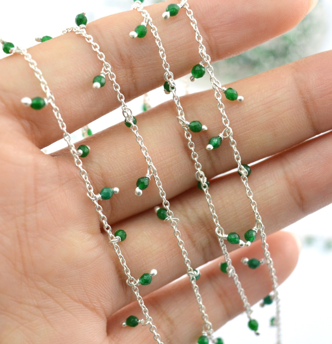 Stylish Emerald Rosary Chain in 925 Silver Gold - 2mm