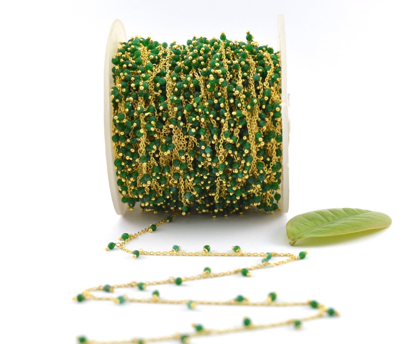 Stylish Emerald Rosary Chain in 925 Silver Gold - 2mm