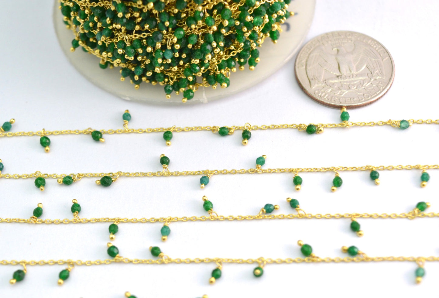 Stylish Emerald Rosary Chain in 925 Silver Gold - 2mm