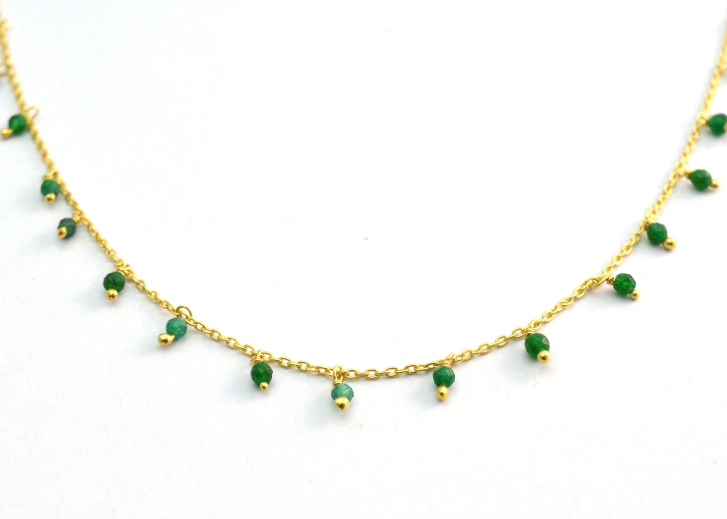 Stylish Emerald Rosary Chain in 925 Silver Gold - 2mm