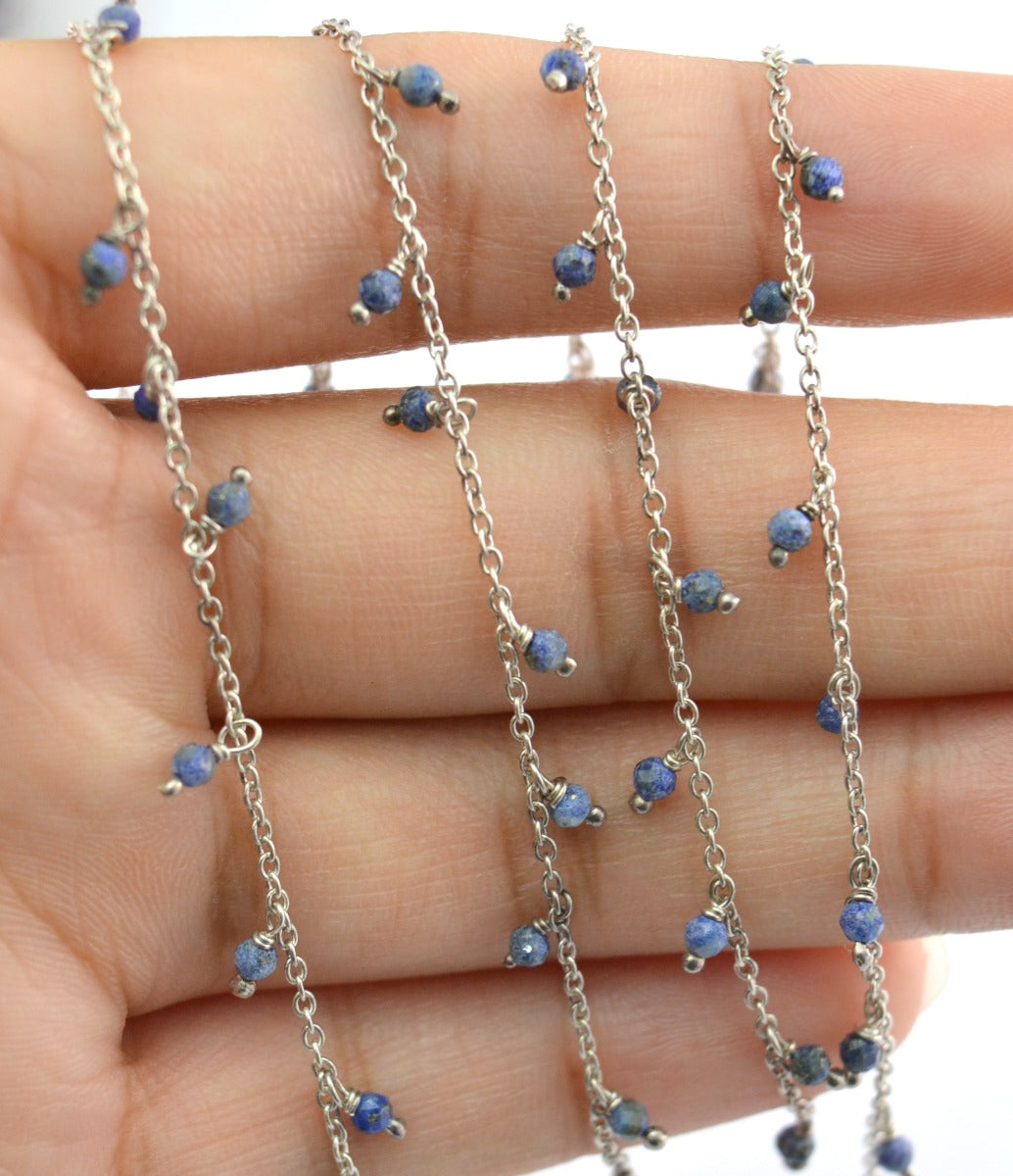 Lapis Rosary Chain - 925 Silver Gold, 2mm