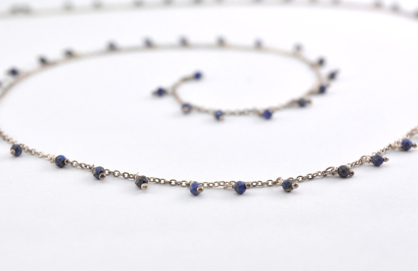 Lapis Rosary Chain - 925 Silver Gold, 2mm