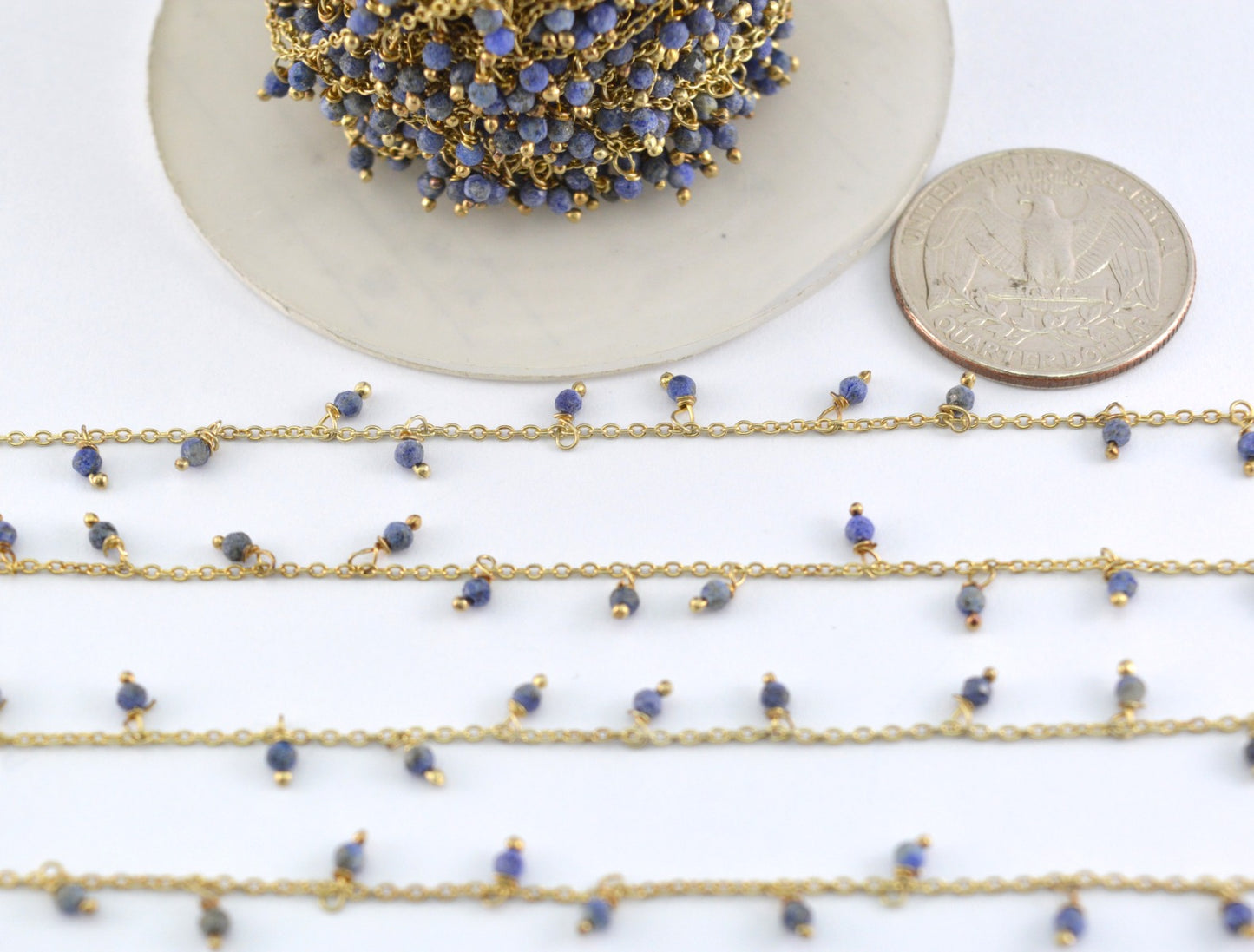 Lapis Rosary Chain - 925 Silver Gold, 2mm