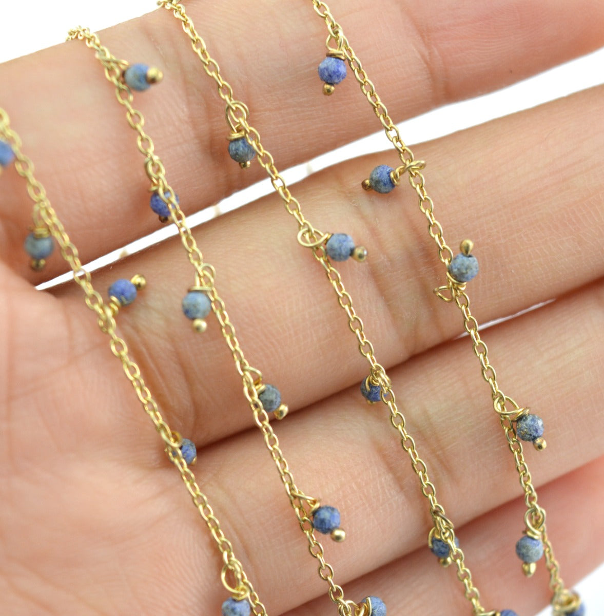 Lapis Rosary Chain - 925 Silver Gold, 2mm