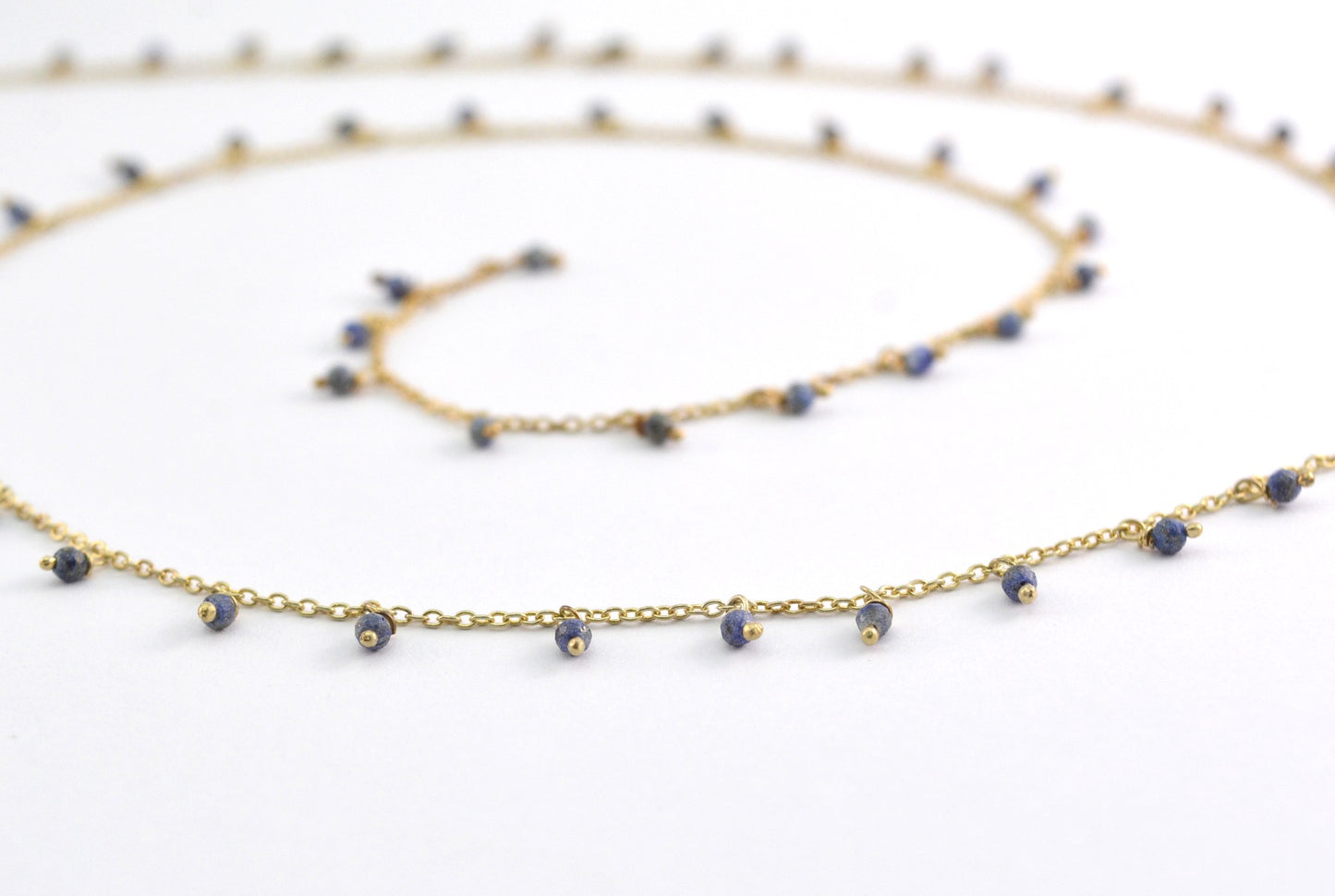 Lapis Rosary Chain - 925 Silver Gold, 2mm