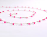 Hot Pink Chalcedony Rosary Chain, 925 Sterling Silver, 2mm Faceted