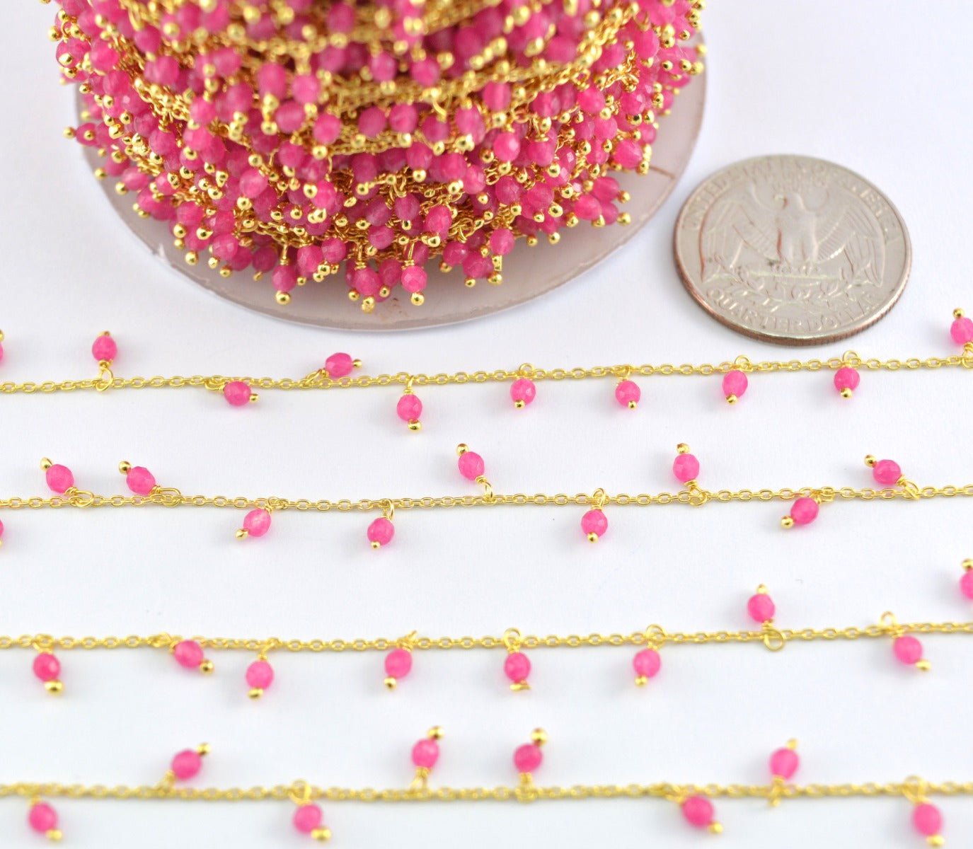 925 Silver Gold Rosary Chain with Chalcedony - 2mm #4