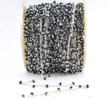 Blue Sapphire Jade Rosary Chain, 925 Sterling Silver, 2mm Faceted