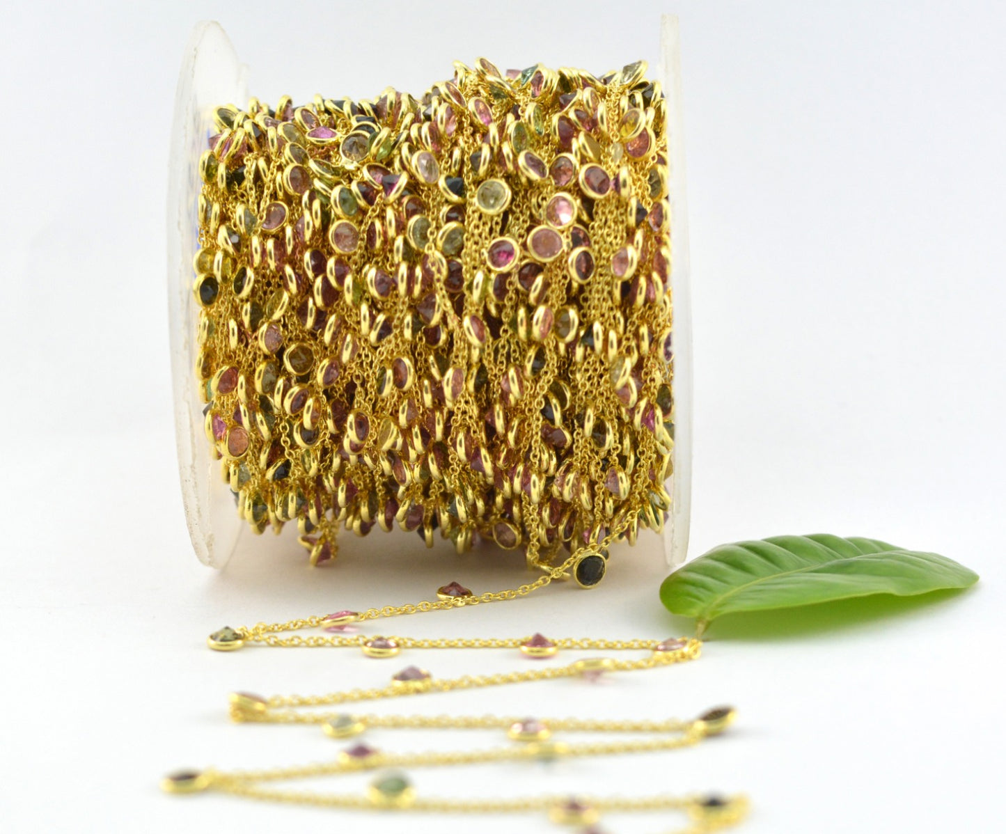 Beautiful Rosary Chain - Tourmaline 925 Silver Gold 4mm