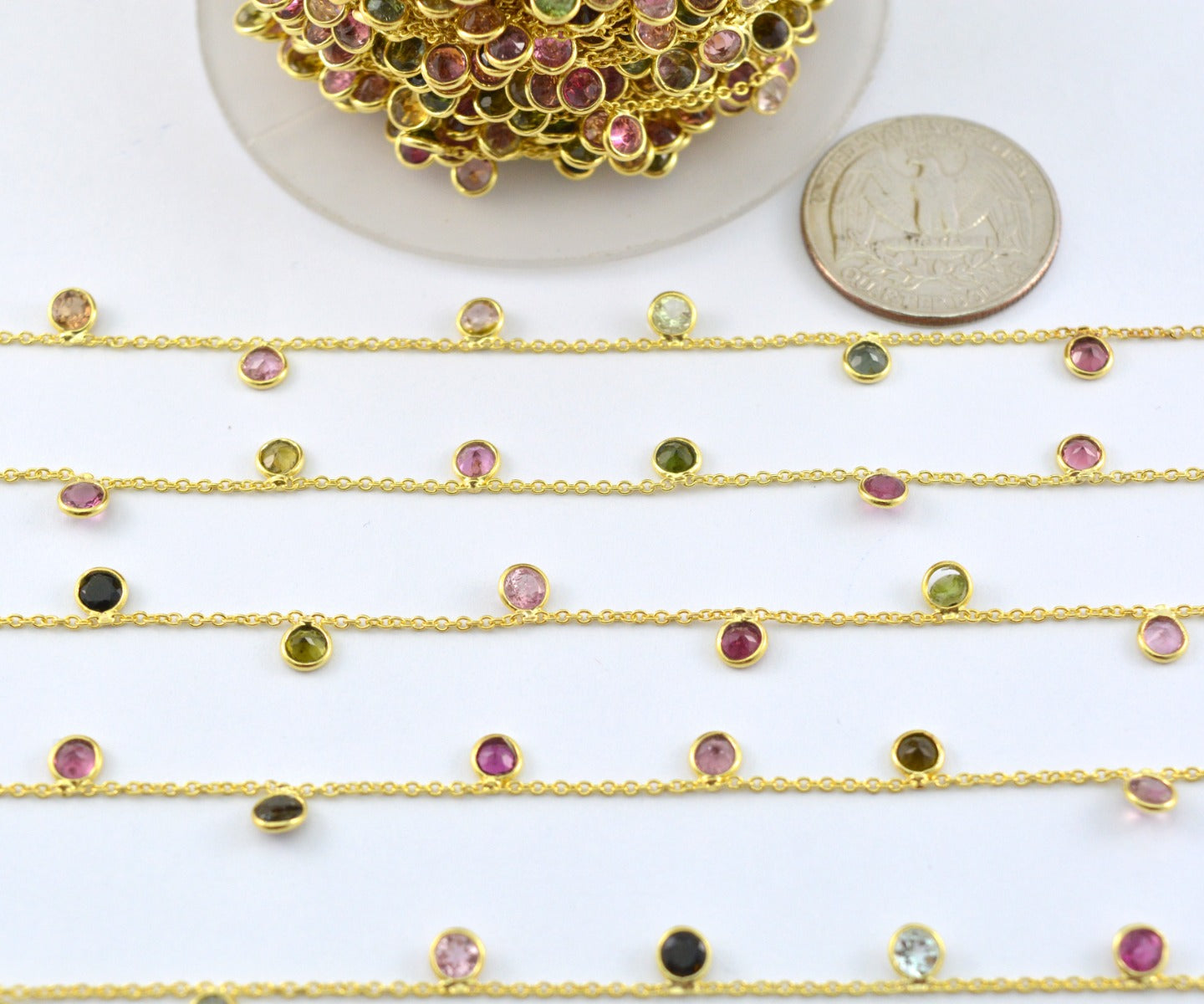 Beautiful Rosary Chain - Tourmaline 925 Silver Gold 4mm