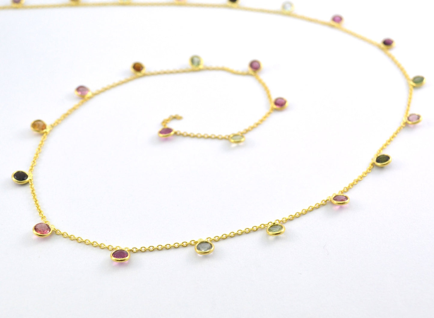 Beautiful Rosary Chain - Tourmaline 925 Silver Gold 4mm