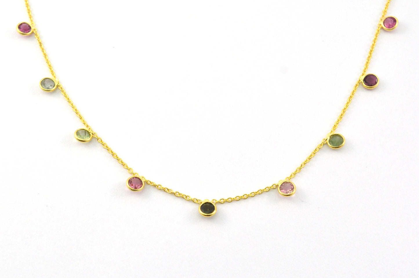 Beautiful Rosary Chain - Tourmaline 925 Silver Gold 4mm