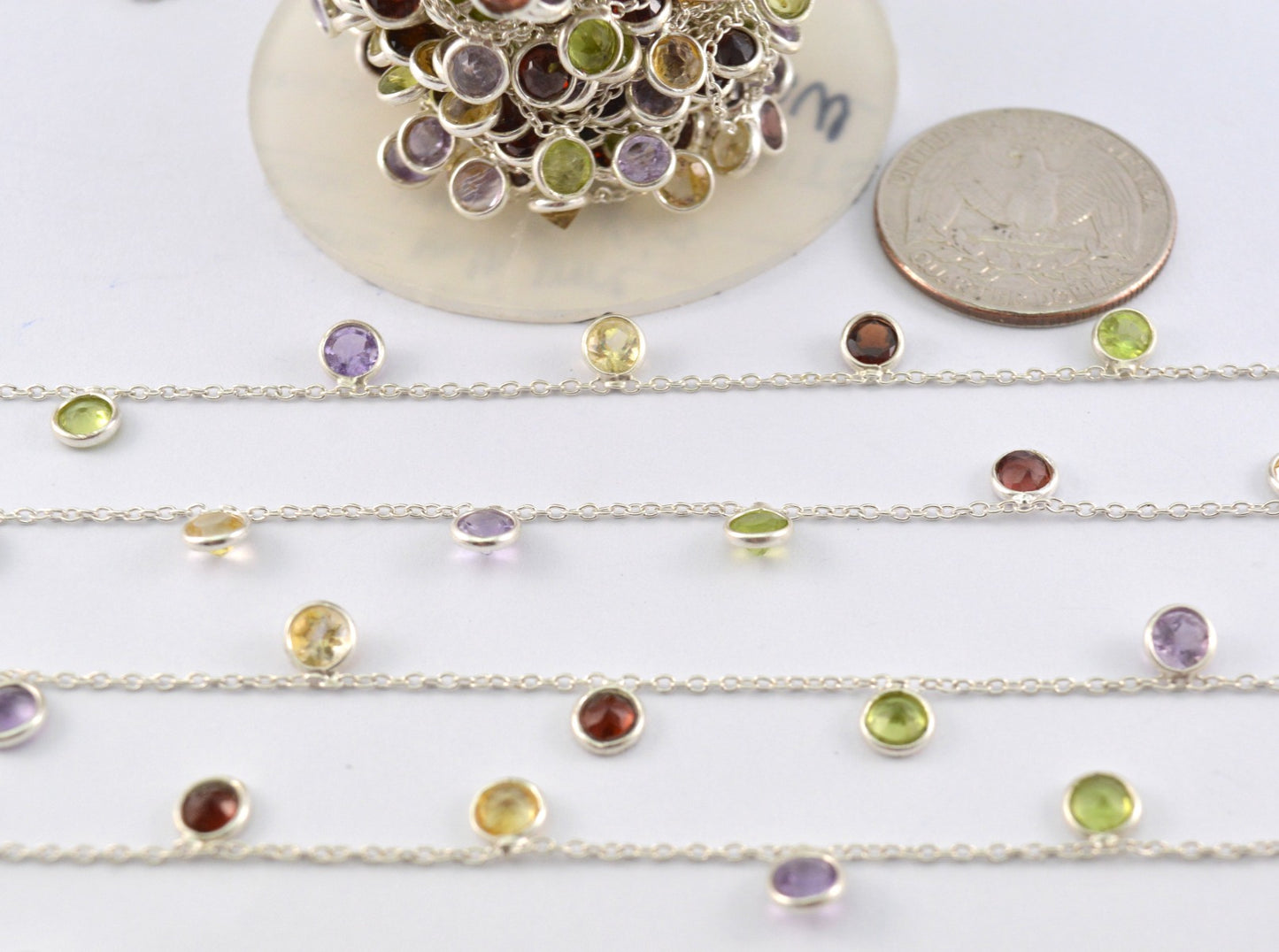 Stunning 925 Silver Gold Rosary Chain - Stone 4mm