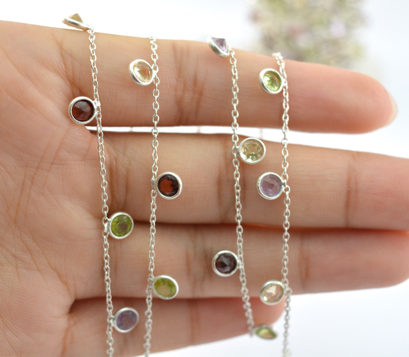 Stunning 925 Silver Gold Rosary Chain - Stone 4mm