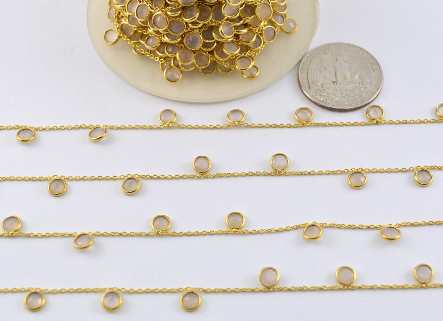 Handmade Quartz Rosary Chain in 925 Silver Gold - 4mm