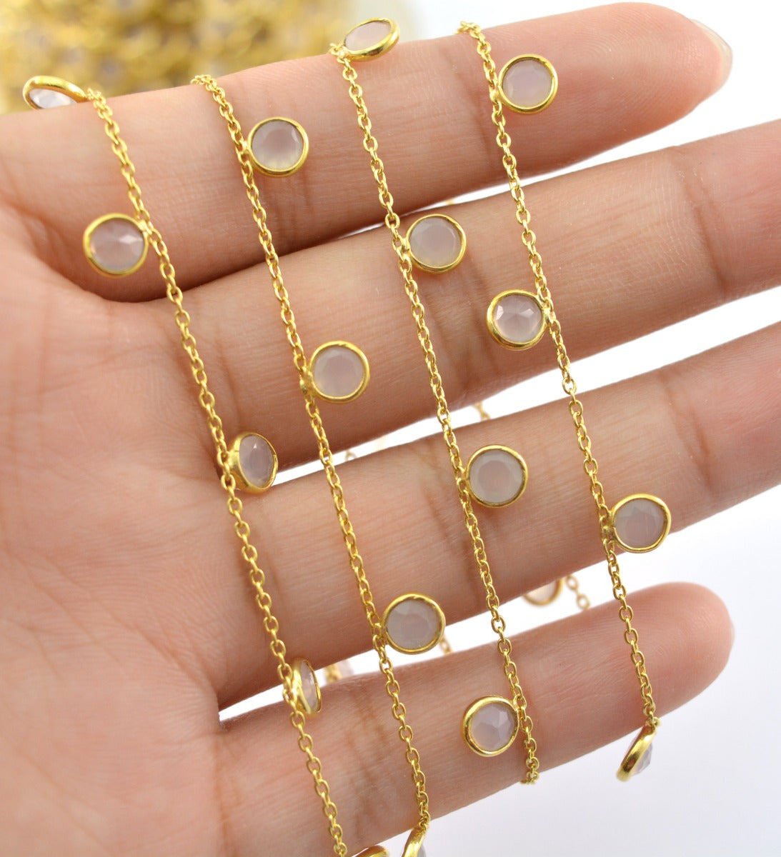 Handmade Quartz Rosary Chain in 925 Silver Gold - 4mm