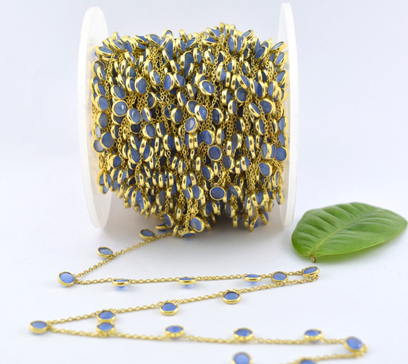 Graceful Rosary Chain - Chalcedony 925 Silver Gold 4mm