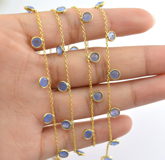 Graceful Rosary Chain - Chalcedony 925 Silver Gold 4mm