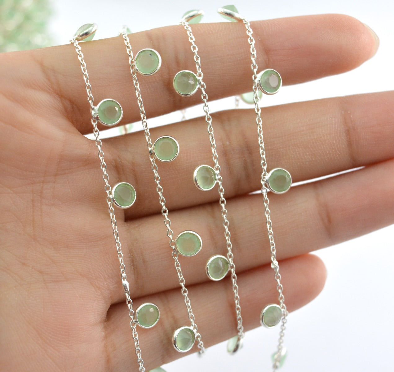 Elegant Stone Rosary Chain in 925 Silver Gold - 4mm