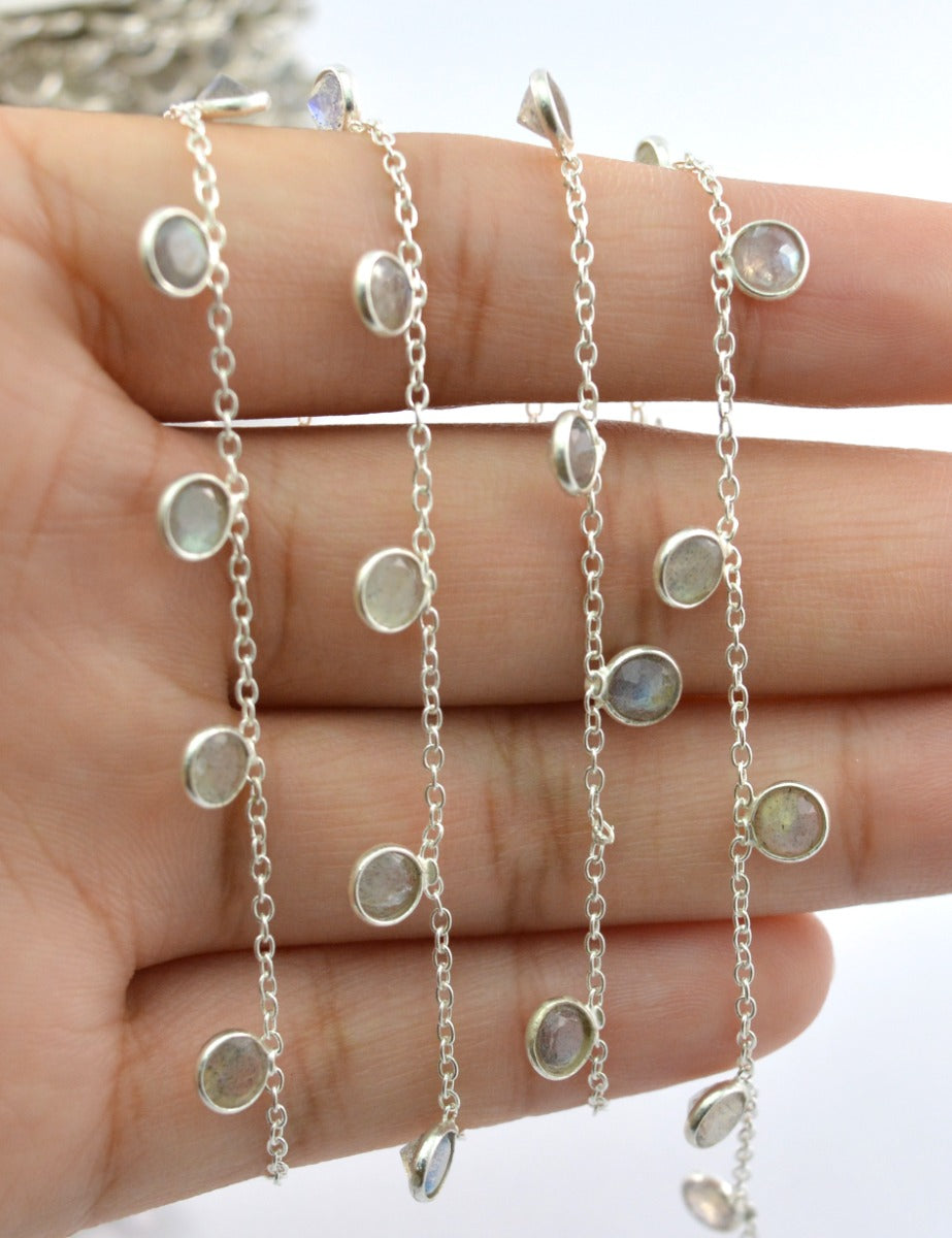 Stunning 925 Silver Gold Rosary Chain - Labradorite 4mm