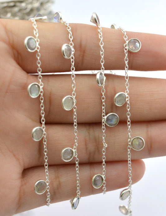 Stunning 925 Silver Gold Rosary Chain - Labradorite 4mm