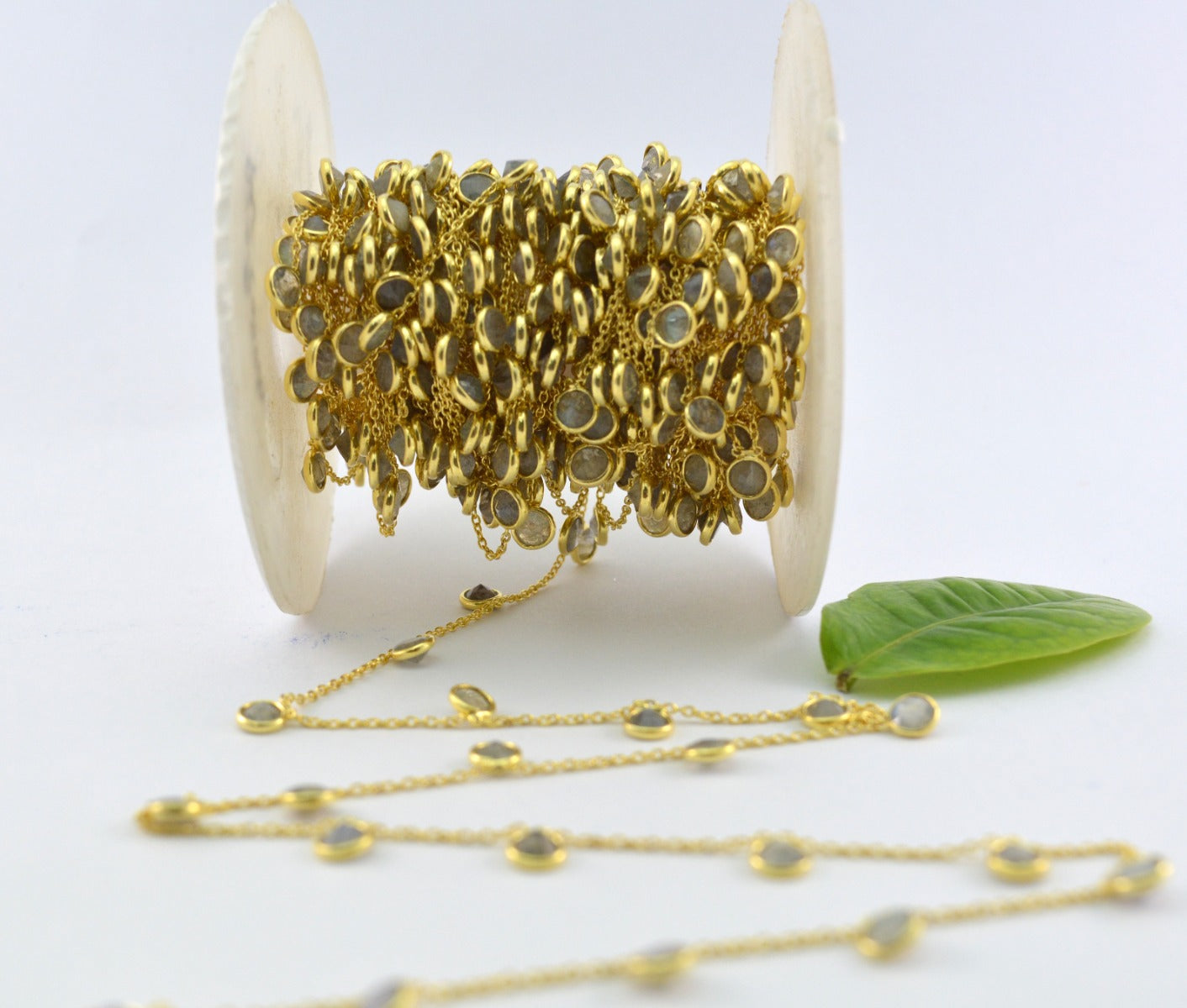 Stunning 925 Silver Gold Rosary Chain - Labradorite 4mm