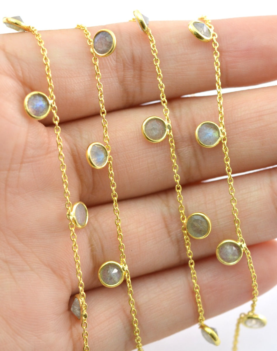 Stunning 925 Silver Gold Rosary Chain - Labradorite 4mm