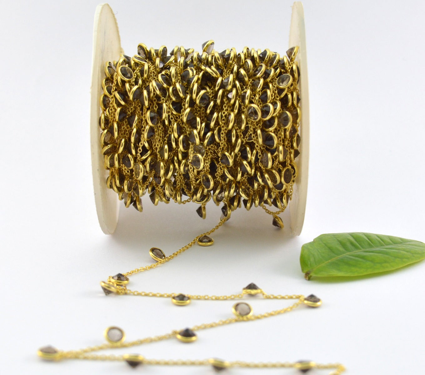 Beautiful Stone Rosary Chain in 925 Silver Gold - 4mm