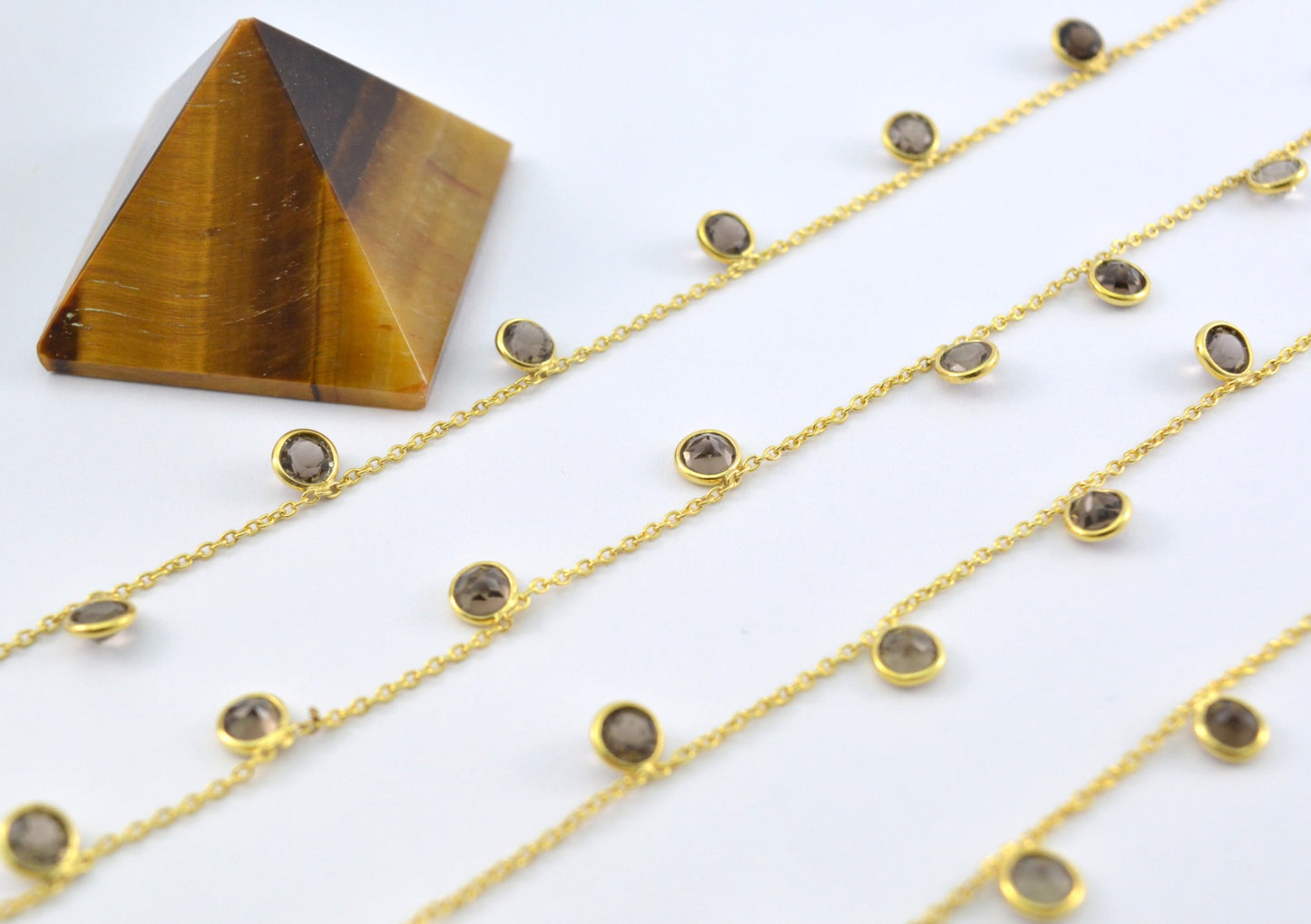 Beautiful Stone Rosary Chain in 925 Silver Gold - 4mm