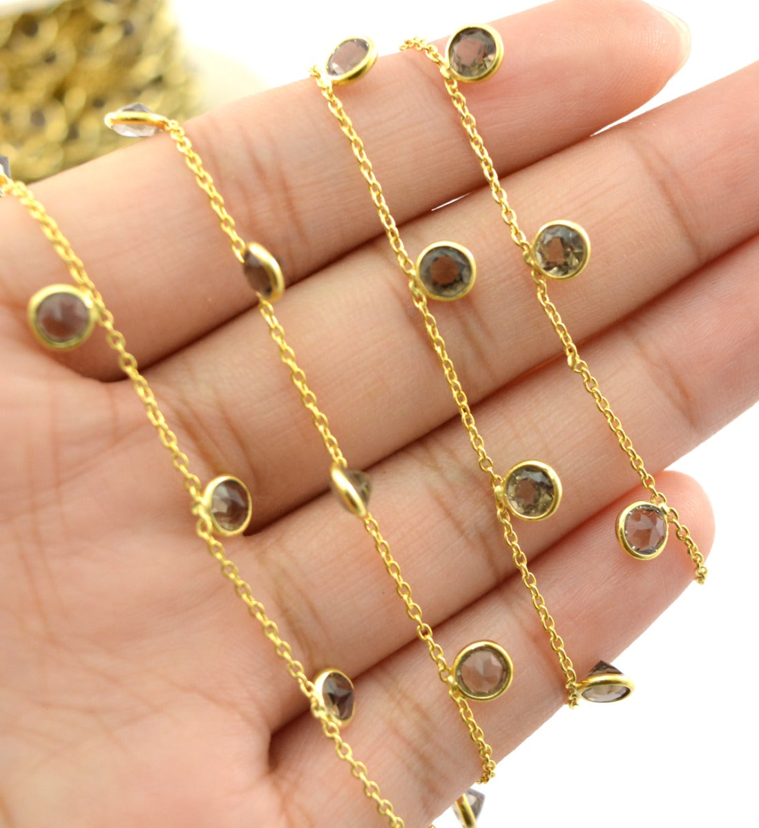 Beautiful Stone Rosary Chain in 925 Silver Gold - 4mm