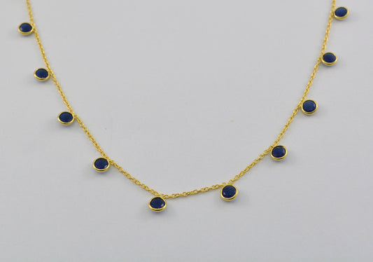 Unique Rosary Chain - Sapphire 925 Silver Gold 4mm