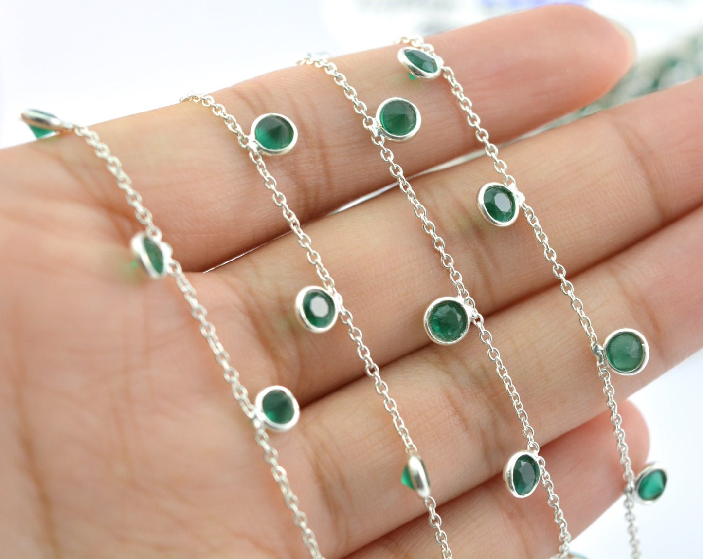 925 Silver Gold Rosary Chain with Onyx - 4mm