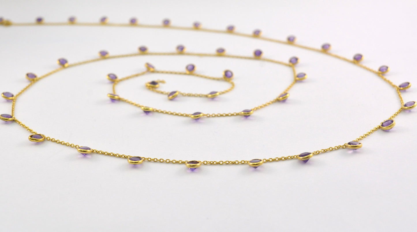 Vintage 925 Silver Gold Rosary Chain - Amethyst 4mm