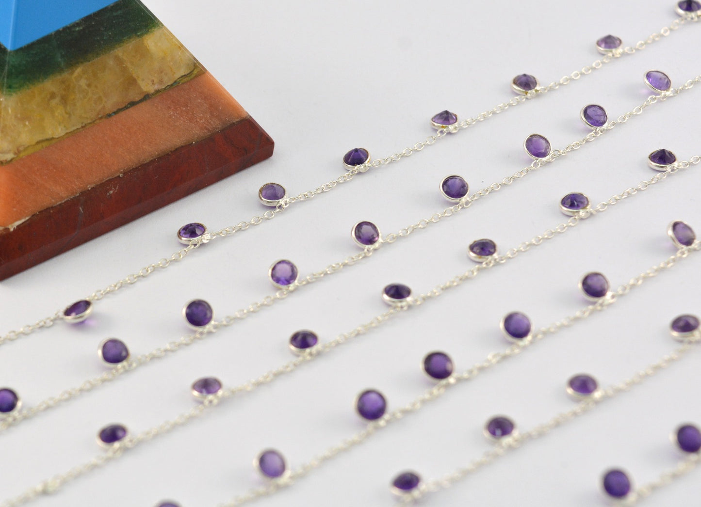 Vintage 925 Silver Gold Rosary Chain - Amethyst 4mm