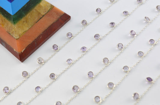 Light Amethyst Rosary Chain, 925 Sterling Silver, 4mm Faceted - view 3