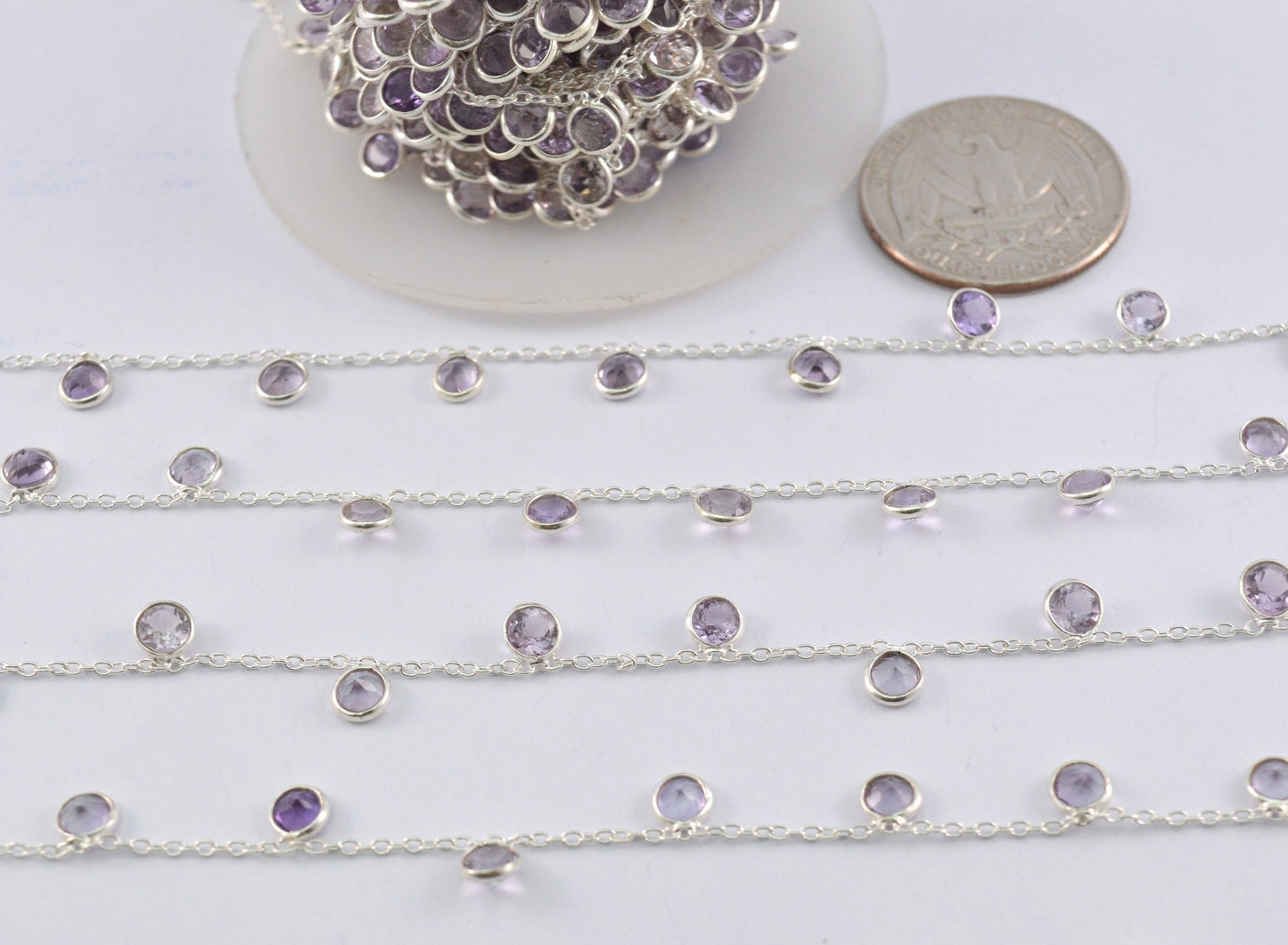 Graceful Rosary Chain - Amethyst 925 Silver Gold 4mm
