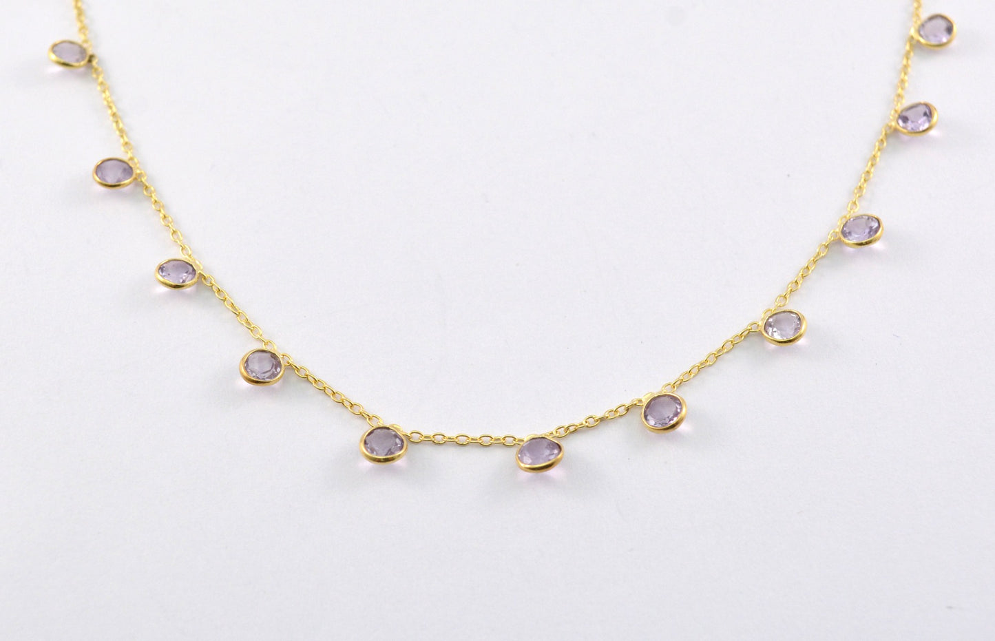 Graceful Rosary Chain - Amethyst 925 Silver Gold 4mm