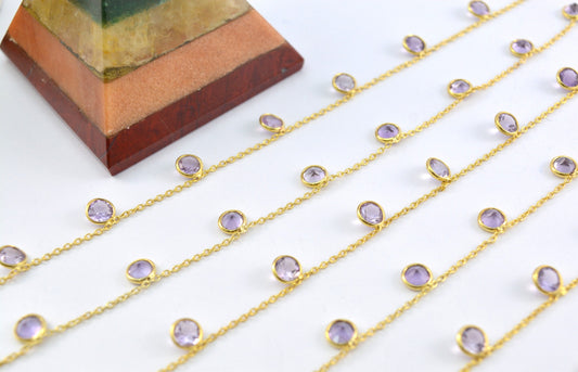 Trendy Rosary Chain - Amethyst 925 Silver Gold 5mm