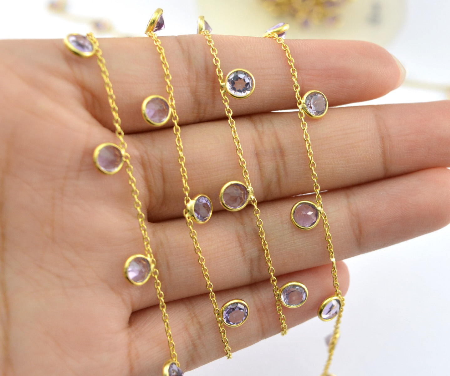 Trendy Rosary Chain - Amethyst 925 Silver Gold 5mm
