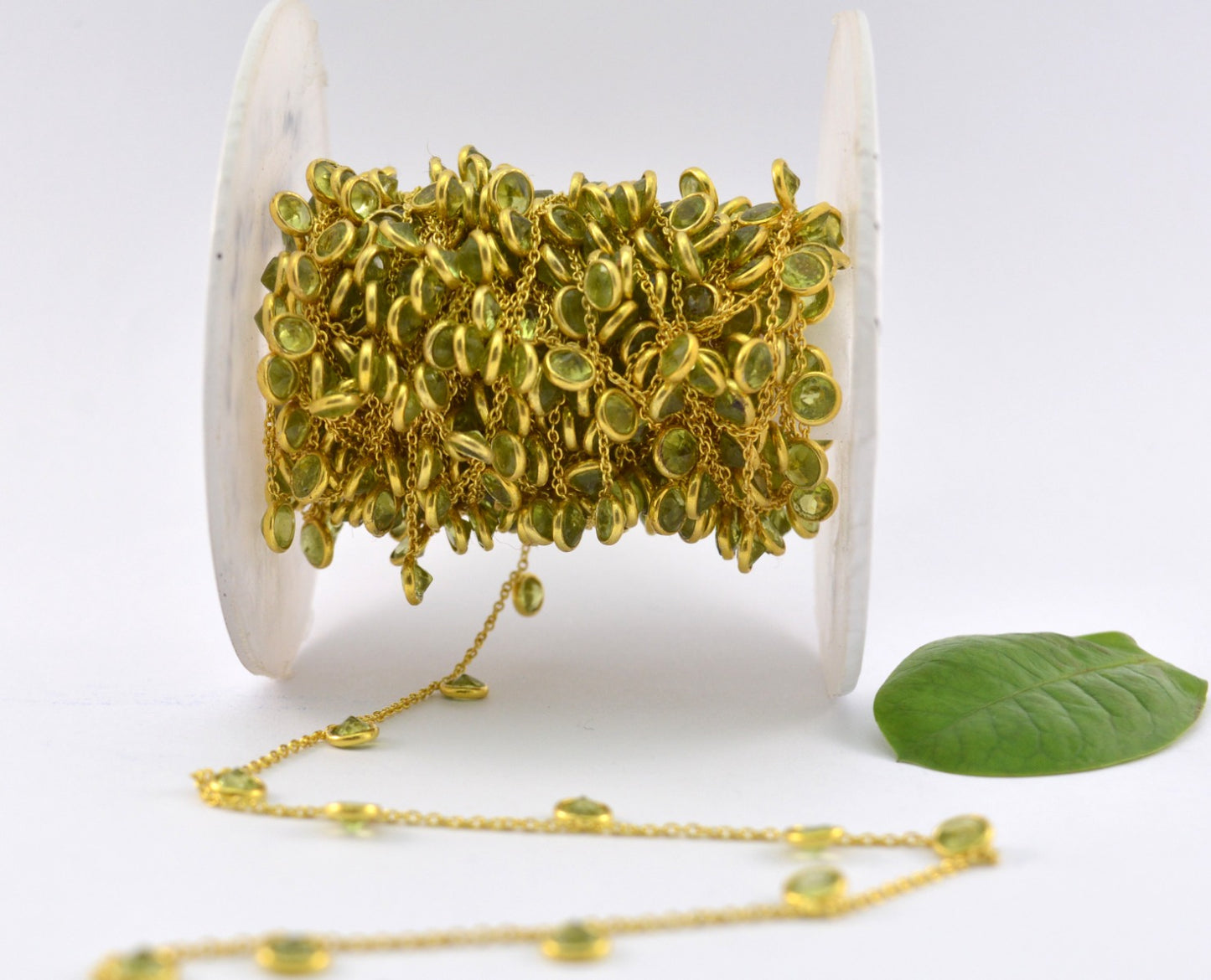 925 Silver Gold Rosary Chain with Peridot - 4mm