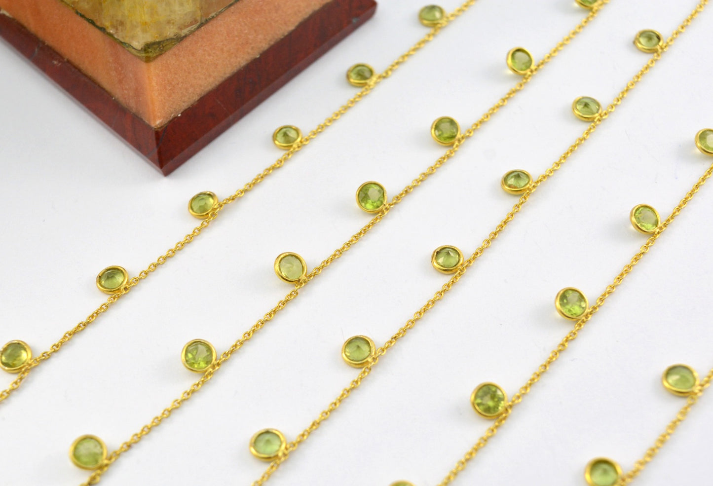 925 Silver Gold Rosary Chain with Peridot - 4mm