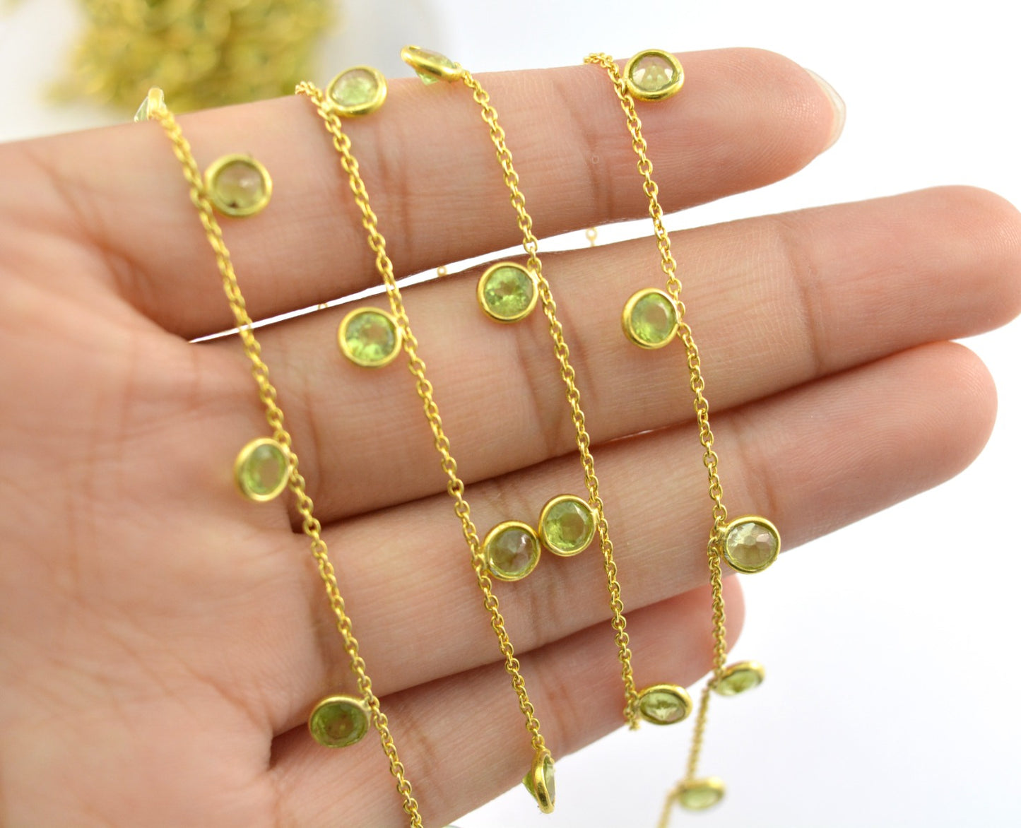 925 Silver Gold Rosary Chain with Peridot - 4mm