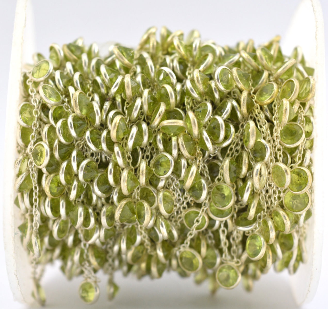 925 Silver Gold Rosary Chain with Peridot - 4mm