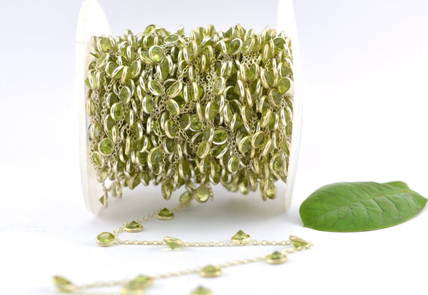 925 Silver Gold Rosary Chain with Peridot - 4mm