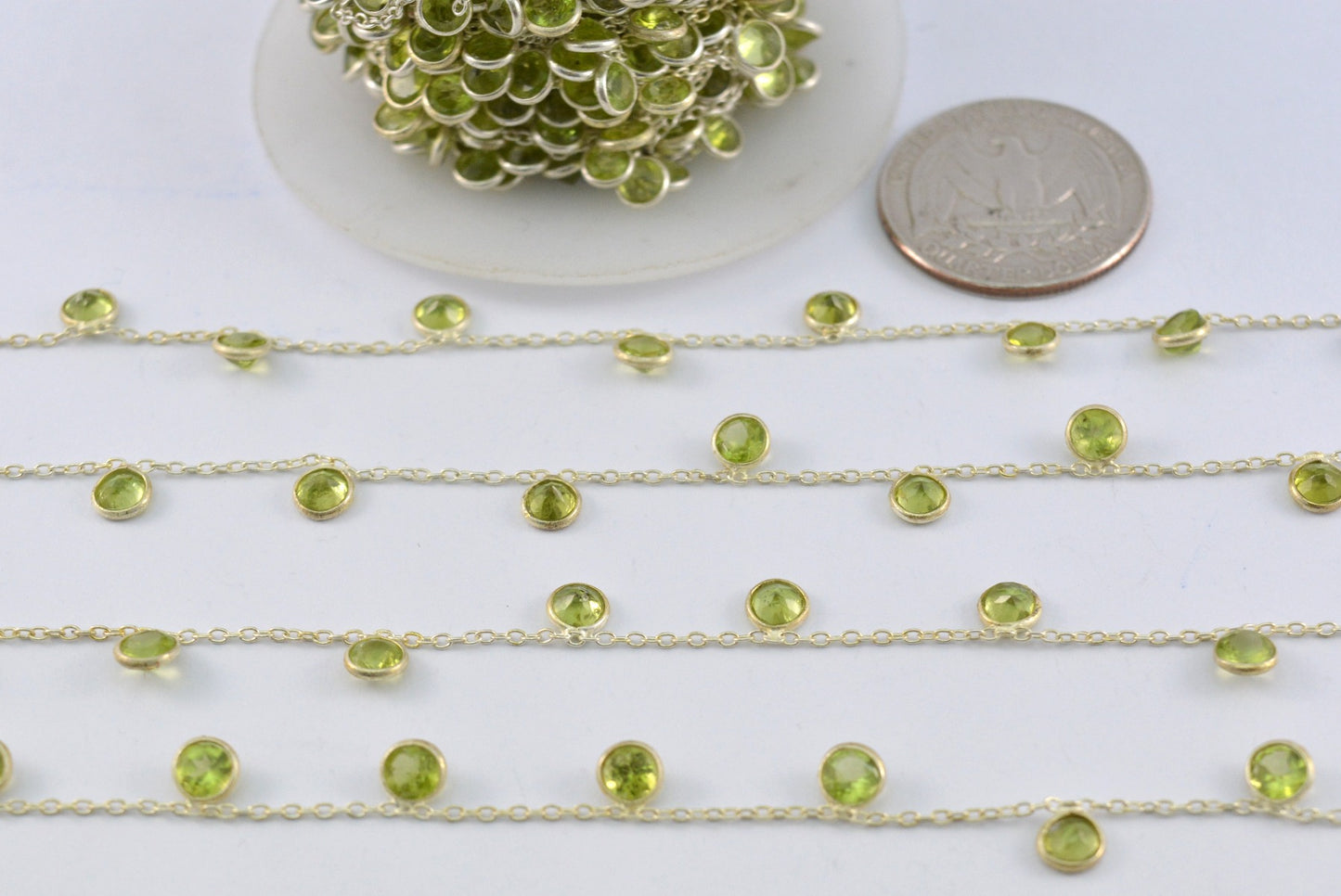 925 Silver Gold Rosary Chain with Peridot - 4mm