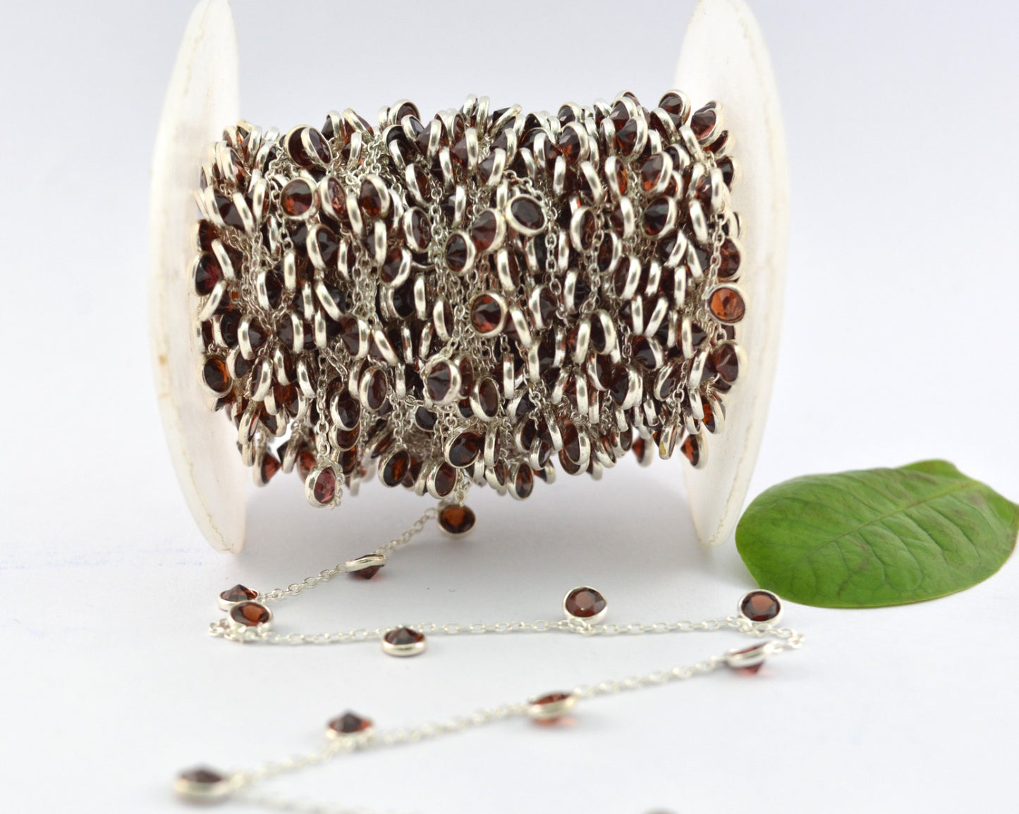 Graceful 925 Silver Gold Rosary Chain - Garnet 4mm