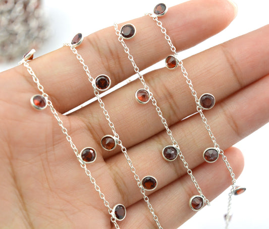 Graceful 925 Silver Gold Rosary Chain - Garnet 4mm